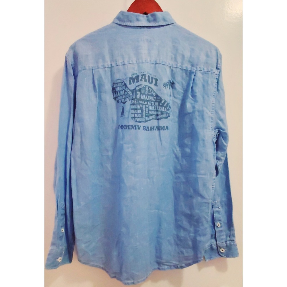 Tommy Bahama Shirt M Breezer Linen Maui Abstract Back Anniversary Sea Glass/Wt
